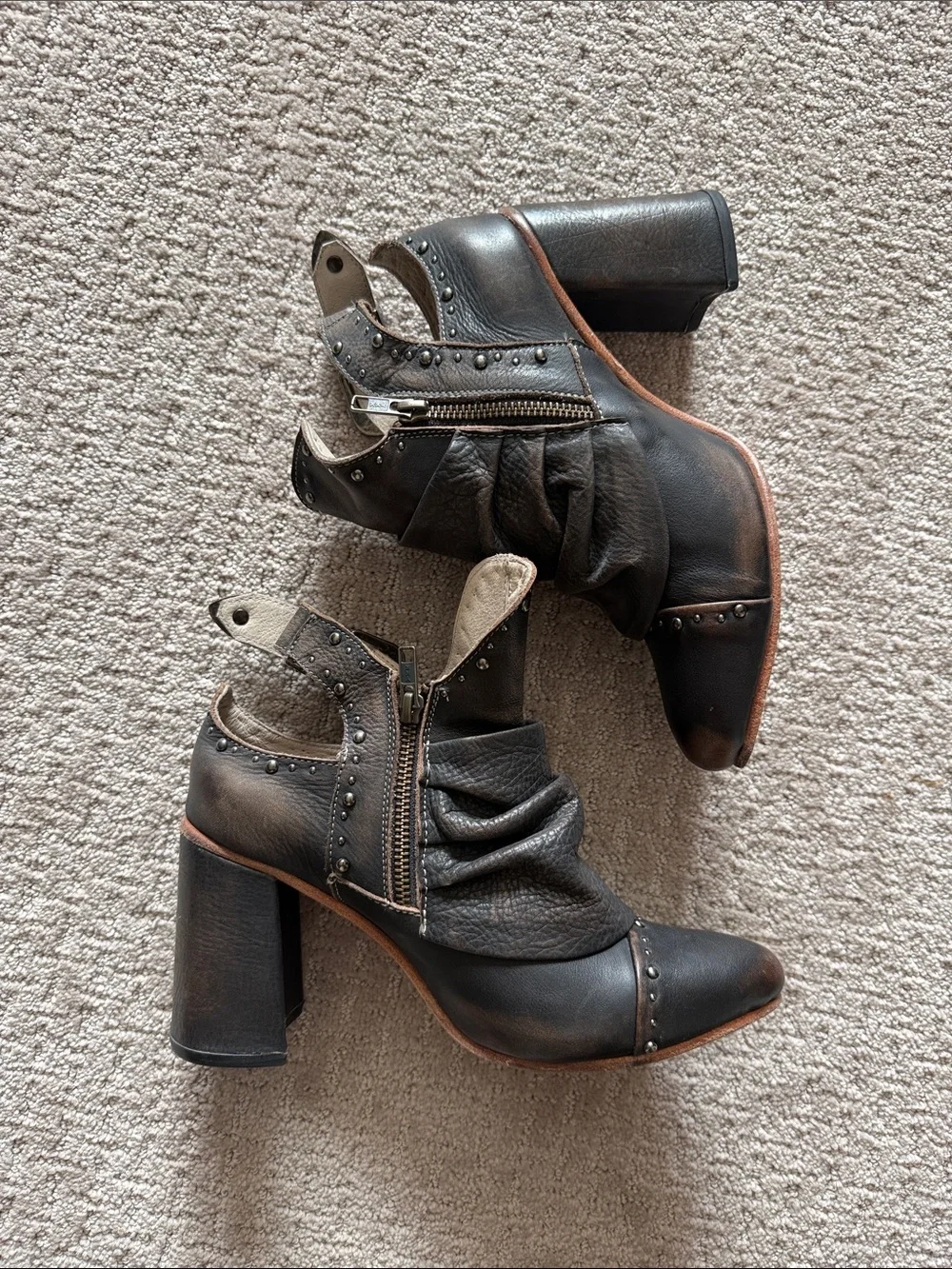 Freebird by Steven Black Studded Leather Open-Ankle Heels
